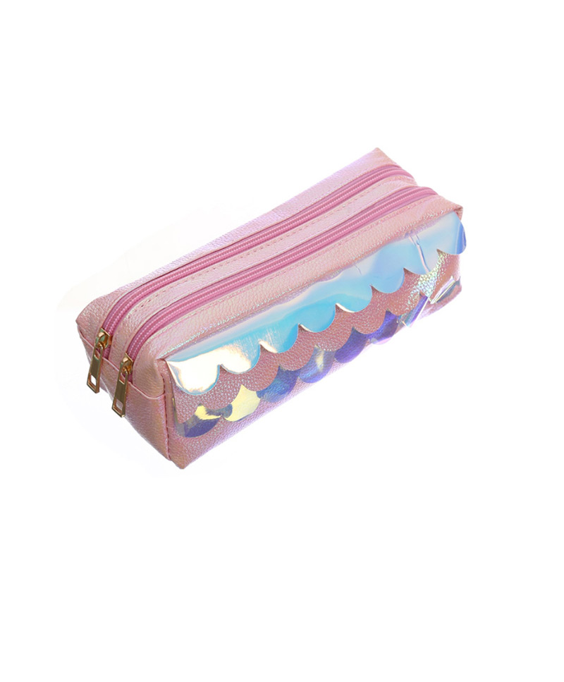 Fashion Pink Scales Double Zipper Fringed Scales Laser Clutch,Pencil Case/Paper Bags