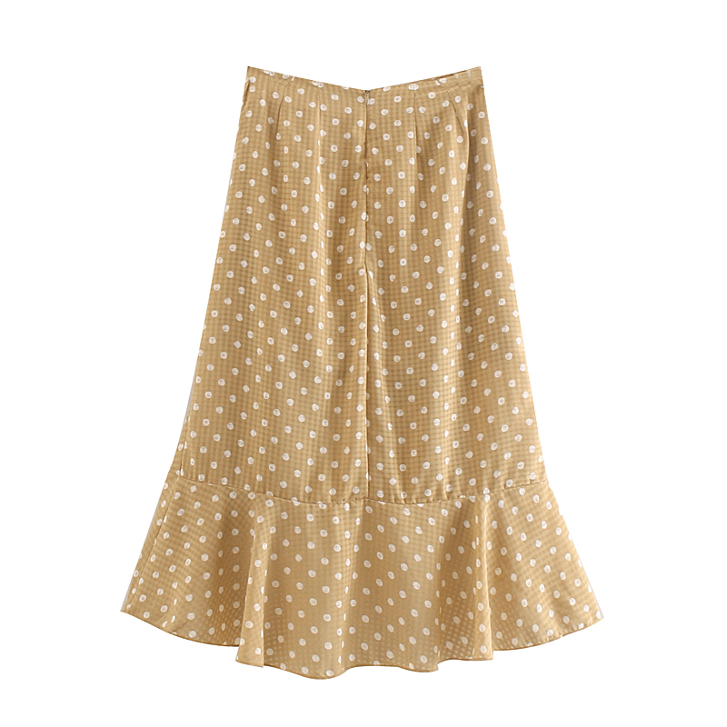 Fashion Khaki High-waisted Ruffled Ruffled Wave Point Fishtail Skirt,Skirts