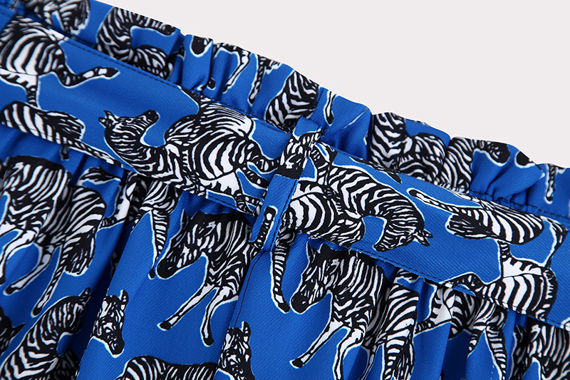 Fashion Blue Animal Zebra Print Shorts,Shorts