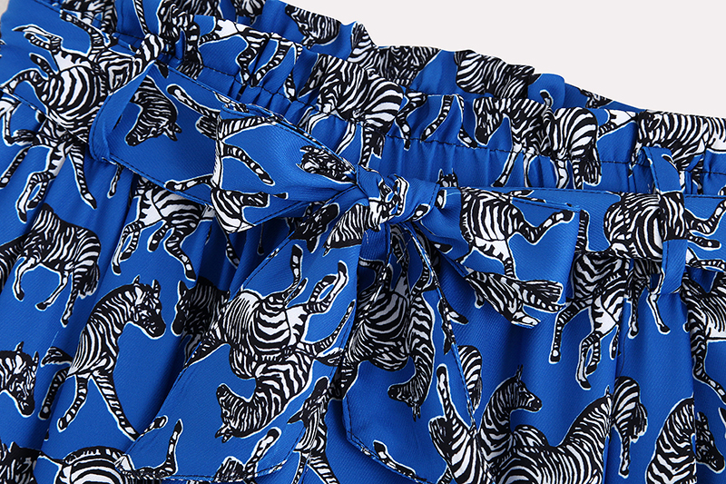 Fashion Blue Animal Zebra Print Shorts,Shorts