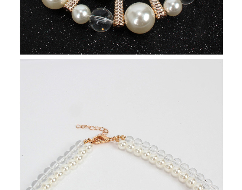 Fashion Creamy-white Imitation Pearl Transparent Acrylic Beaded Double Layer Alloy Necklace,Jewelry Sets