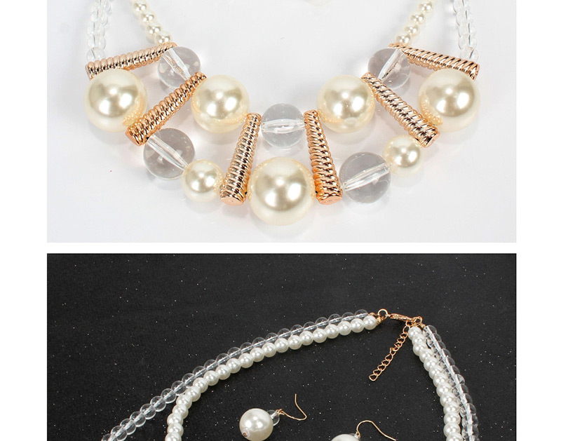 Fashion Creamy-white Imitation Pearl Transparent Acrylic Beaded Double Layer Alloy Necklace,Jewelry Sets