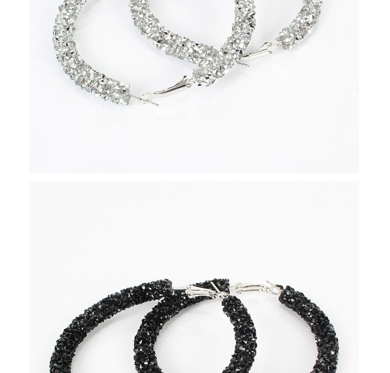 Fashion Half Circle Gray Alloy Diamond Earrings,Hoop Earrings