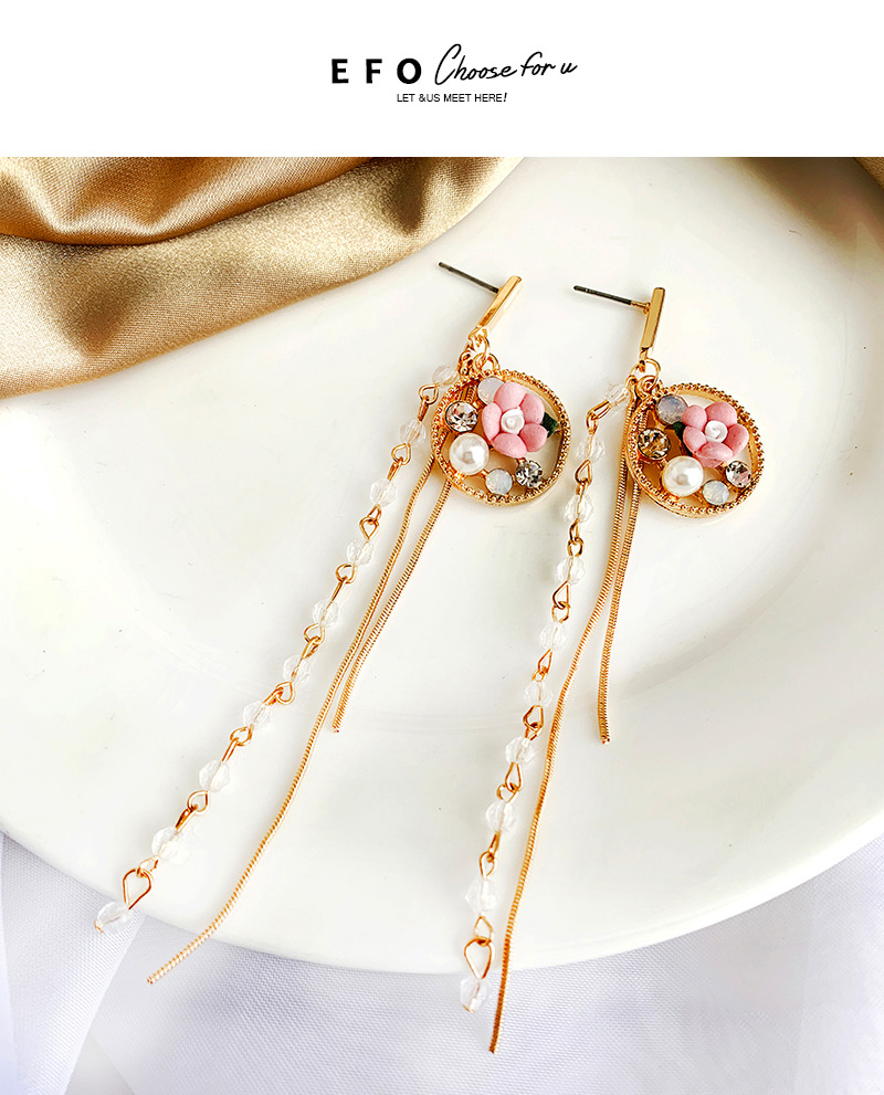 Fashion White Alloy Resin Flower Tassel Earrings,Drop Earrings