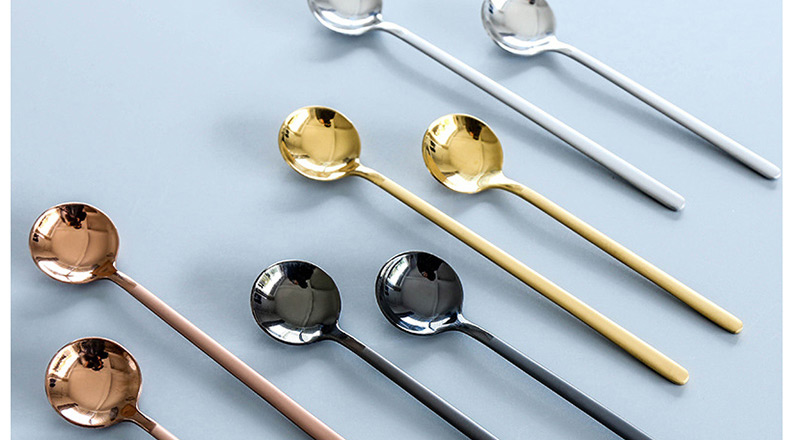 Fashion 17cm Long Handle Titanium Gold Spoon 304 Stainless Steel Dessert Spoon,Kitchen