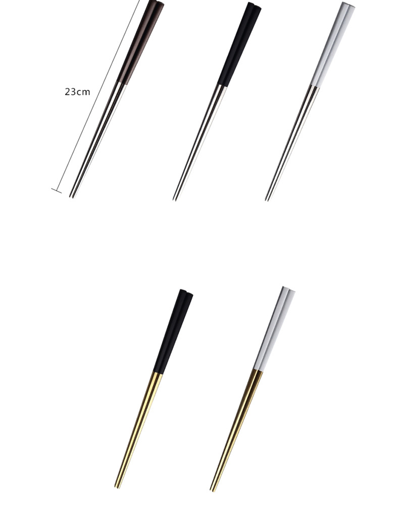 Fashion Titanium Gold 304 Stainless Steel Black Titanium Gold Square Anti-hot Chopsticks Set,Household goods