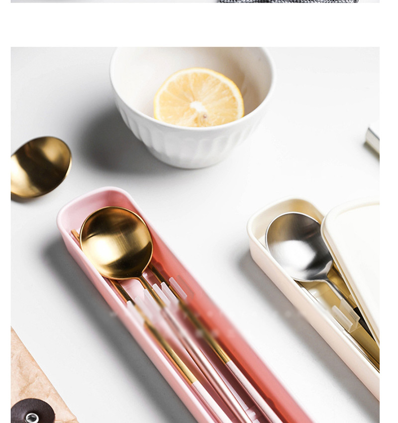 Fashion Pink Box + Pink Spoon Chopsticks 304 Stainless Steel Portable Tableware Chopsticks Spoon Three-piece,Kitchen