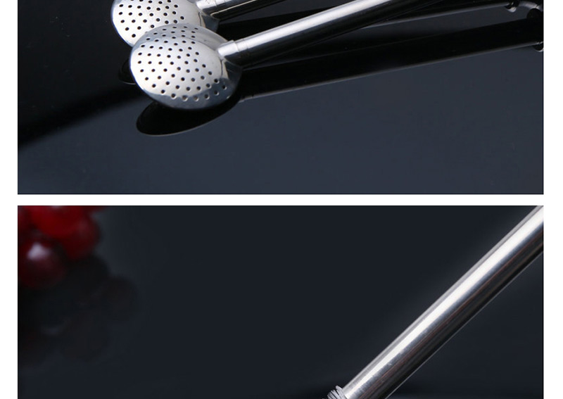 Fashion Color Bead Round Head Straw Set 304 Stainless Steel Straw Spoon Set (5pcs),Household goods