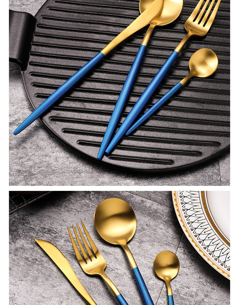 Fashion Blue Gold Steak Knife 304 Stainless Steel Titanium Plated Cutlery Cutlery 4 Piece Set,Kitchen