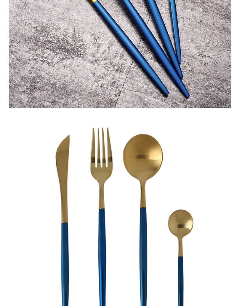 Fashion Blue Gold Small Spoon 304 Stainless Steel Titanium Plated Cutlery Cutlery 4 Piece Set,Kitchen