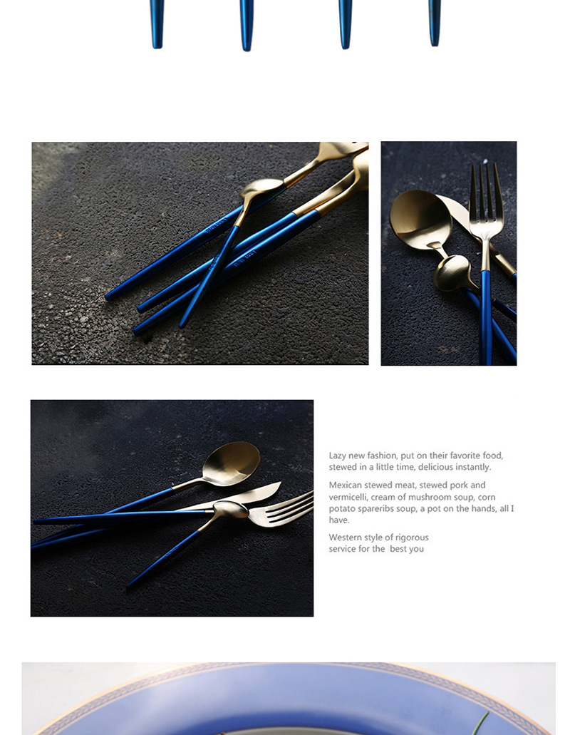 Fashion Blue Gold Fork 304 Stainless Steel Titanium Plated Cutlery Cutlery 4 Piece Set,Kitchen