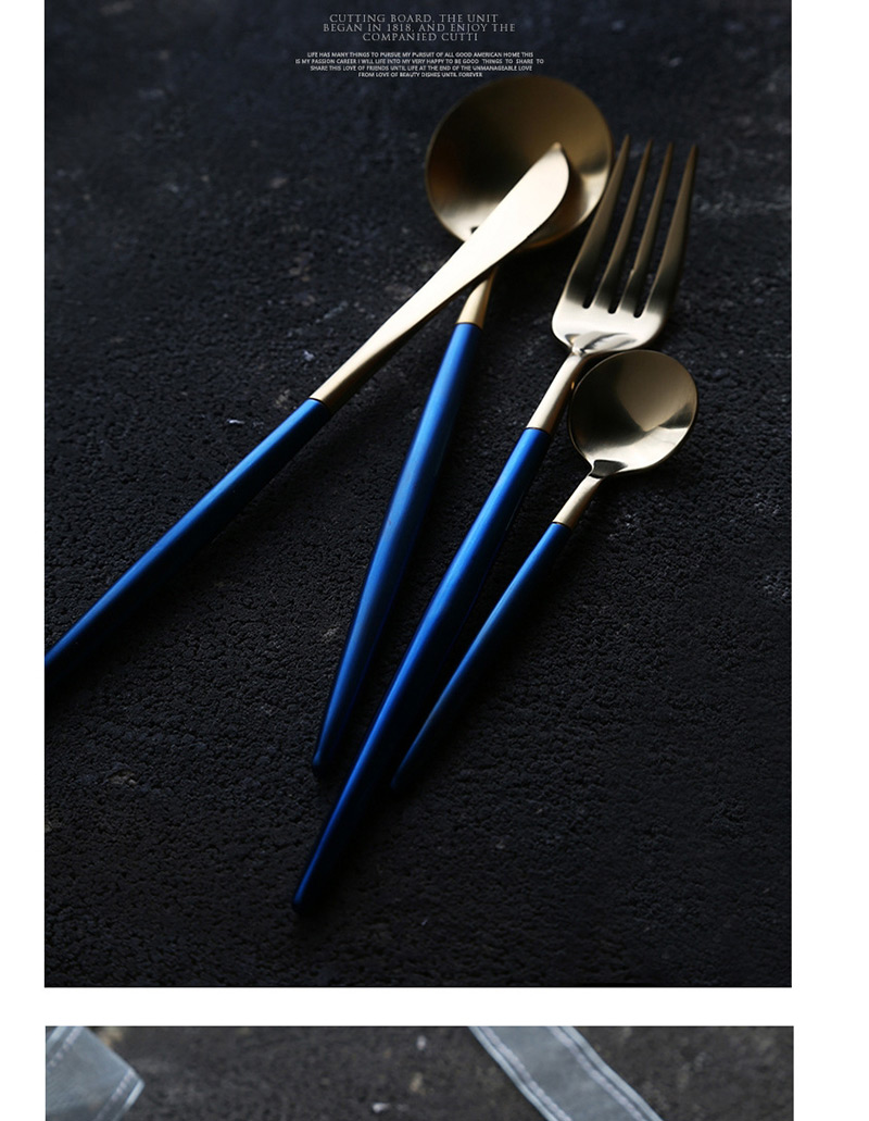 Fashion Blue Gold Spoon 304 Stainless Steel Titanium Plated Cutlery Cutlery 4 Piece Set,Kitchen