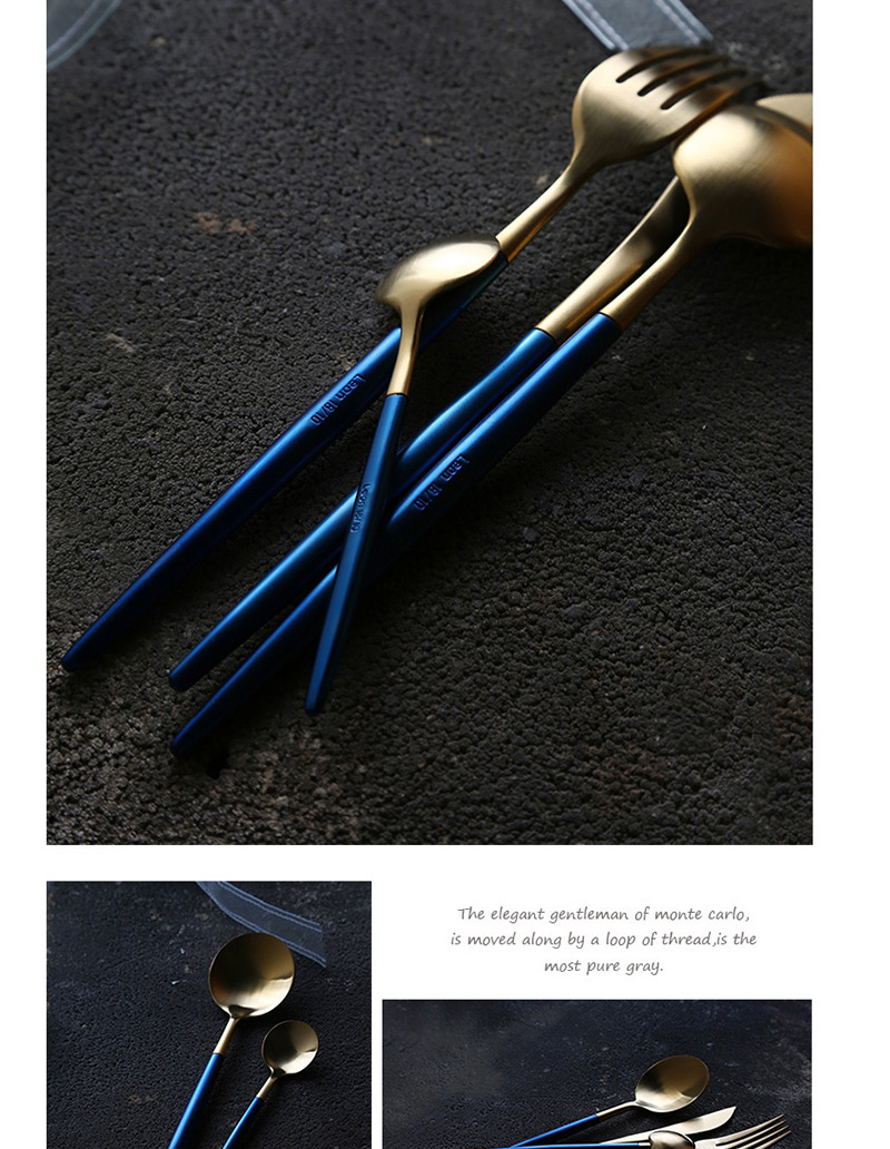 Fashion Blue Gold Fork 304 Stainless Steel Titanium Plated Cutlery Cutlery 4 Piece Set,Kitchen