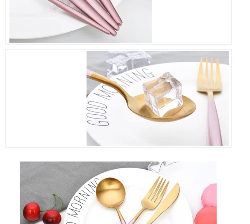 Fashion Pink Coffee Spoon 304 Stainless Steel Knife And Fork Spoon Brushed Tableware Three-piece Suit,Kitchen