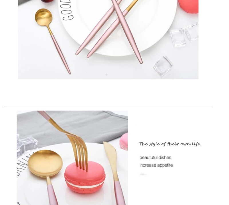 Fashion Pink Coffee Spoon 304 Stainless Steel Knife And Fork Spoon Brushed Tableware Three-piece Suit,Kitchen