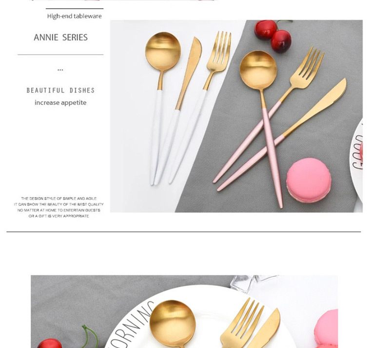 Fashion Pink Gold Fork 304 Stainless Steel Knife And Fork Spoon Brushed Tableware Three-piece Suit,Kitchen