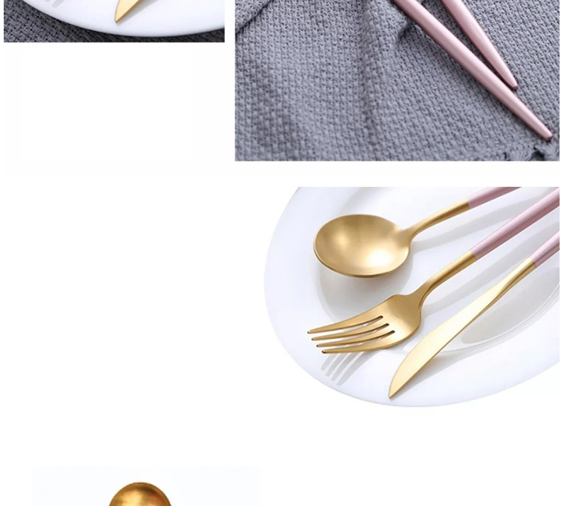 Fashion Powder Gold 4 Piece Set 304 Stainless Steel Knife And Fork Spoon Brushed Tableware Three-piece Suit,Household goods