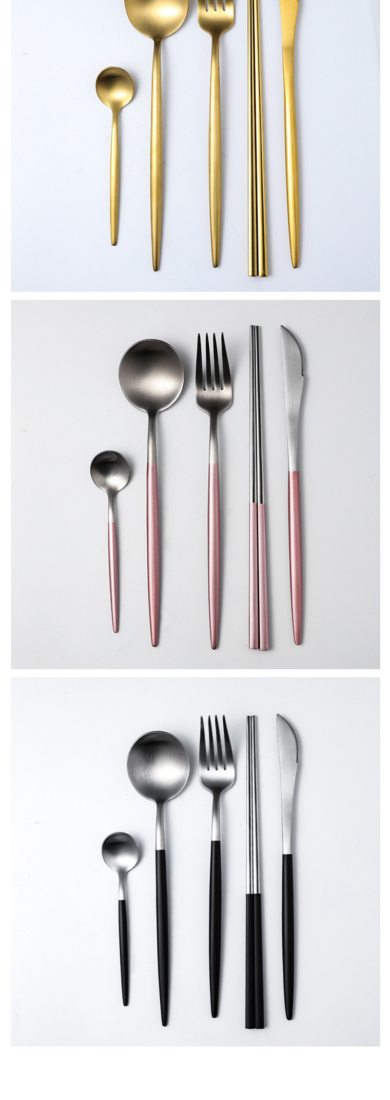 Fashion 4 Sets Of Powder Gold (cutlery Spoon + Chopsticks) 304 Stainless Steel Cutlery Cutlery Set,Kitchen