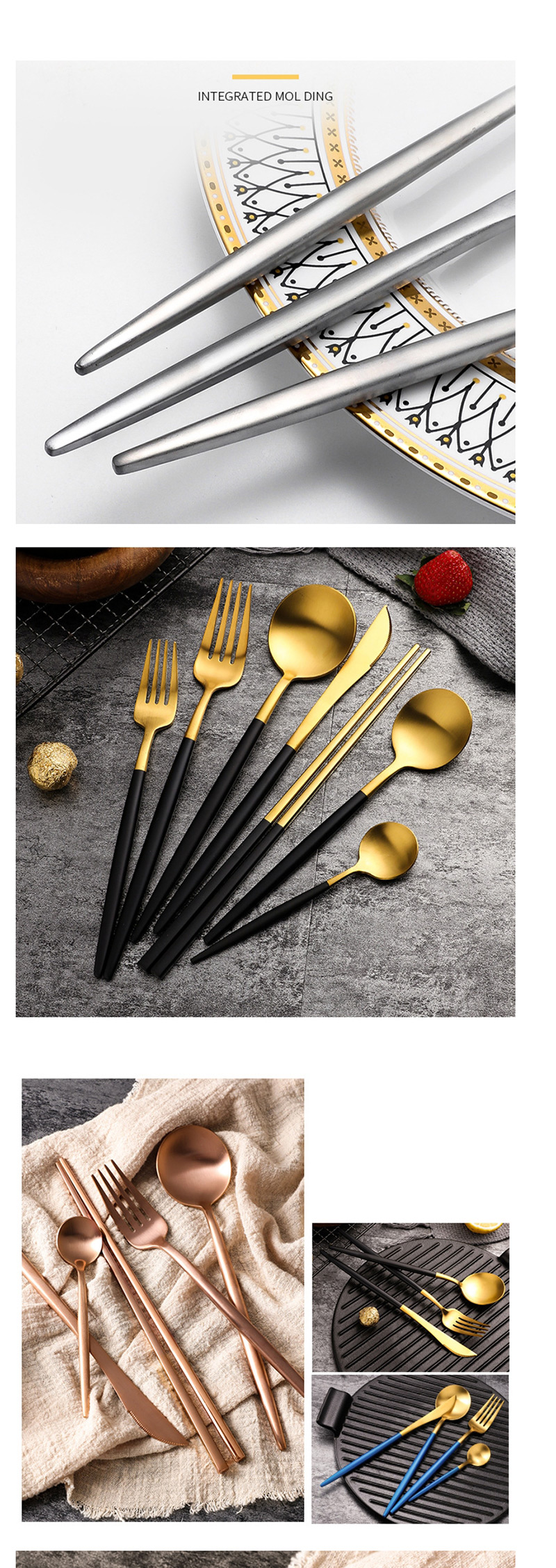 Fashion 4 Sets Of Gold (cutlery Spoon + Chopsticks) 304 Stainless Steel Cutlery Cutlery Set,Kitchen