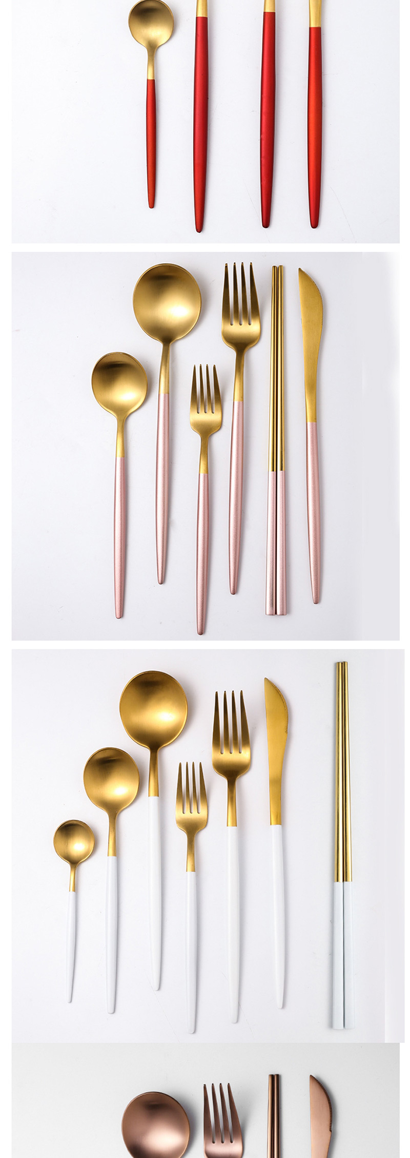 Fashion Red Gold 4 Piece Set (cutlery Spoon + Coffee Spoon) 304 Stainless Steel Cutlery Cutlery Set,Kitchen