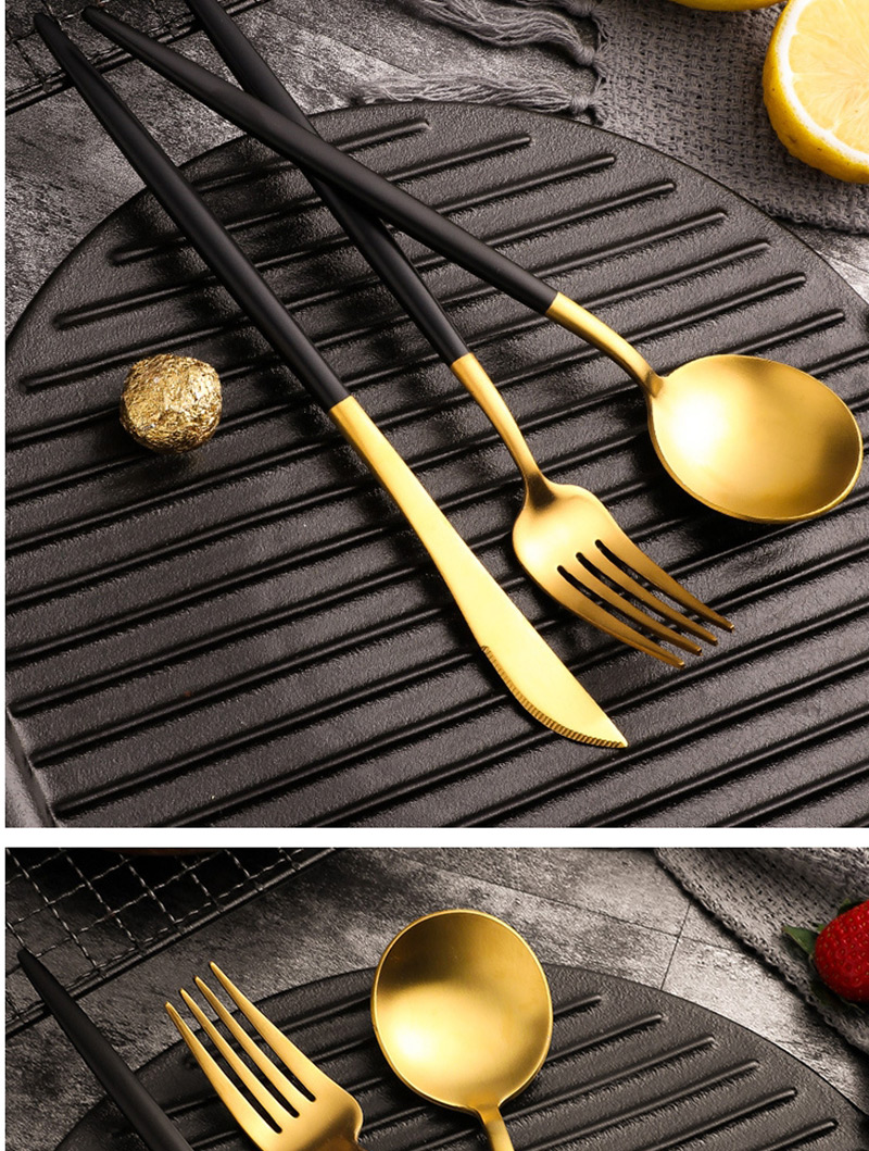 Fashion Black Gold Dessert Fork 304 Stainless Steel Cutlery,Kitchen