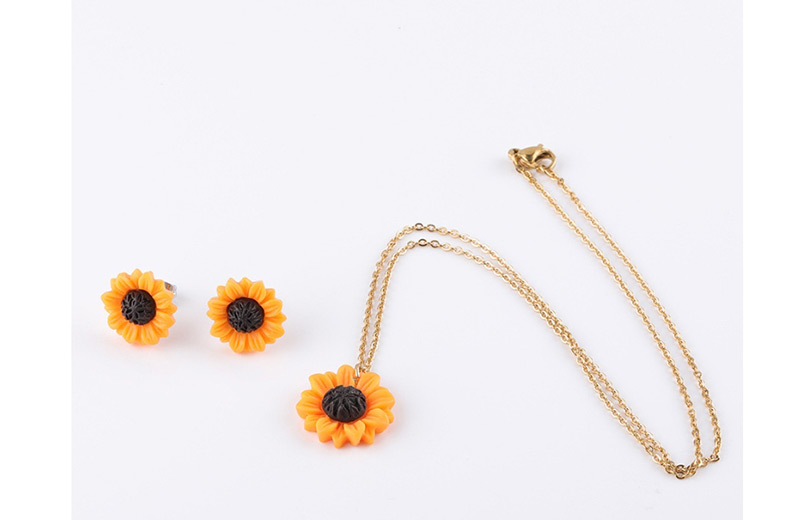 Fashion 15mm Orange Sun Flower Stud Earrings Set,Jewelry Sets