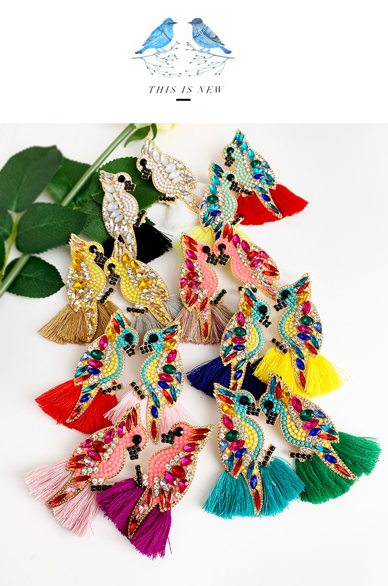 Fashion Color + Red Alloy-studded Parrot Tassel Earrings,Drop Earrings