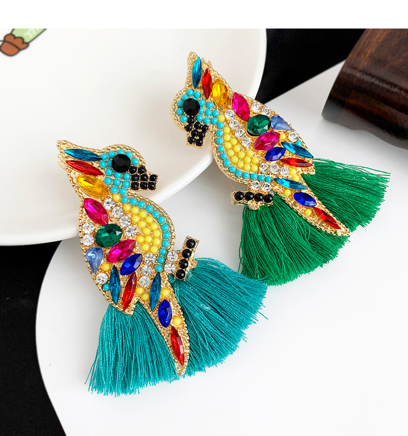 Fashion White Alloy-studded Parrot Tassel Earrings,Drop Earrings
