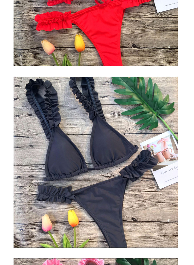 Fashion Dark Gray Ruffled Split Swimsuit,Bikini Sets