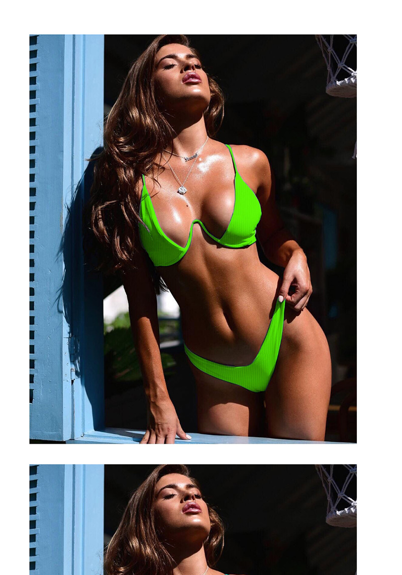 Fashion Fluorescent Green Gather Steel Plate Split Swimsuit,Bikini Sets