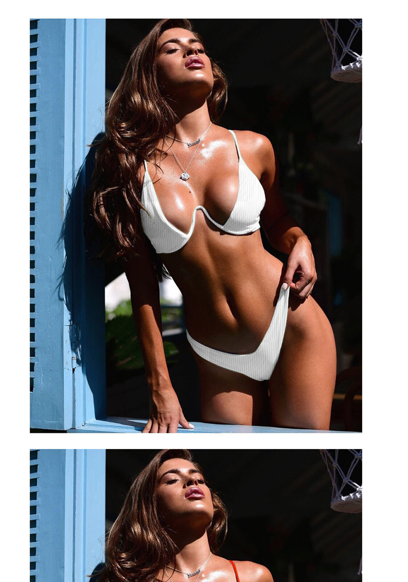 Fashion White Gather Steel Plate Split Swimsuit,Bikini Sets