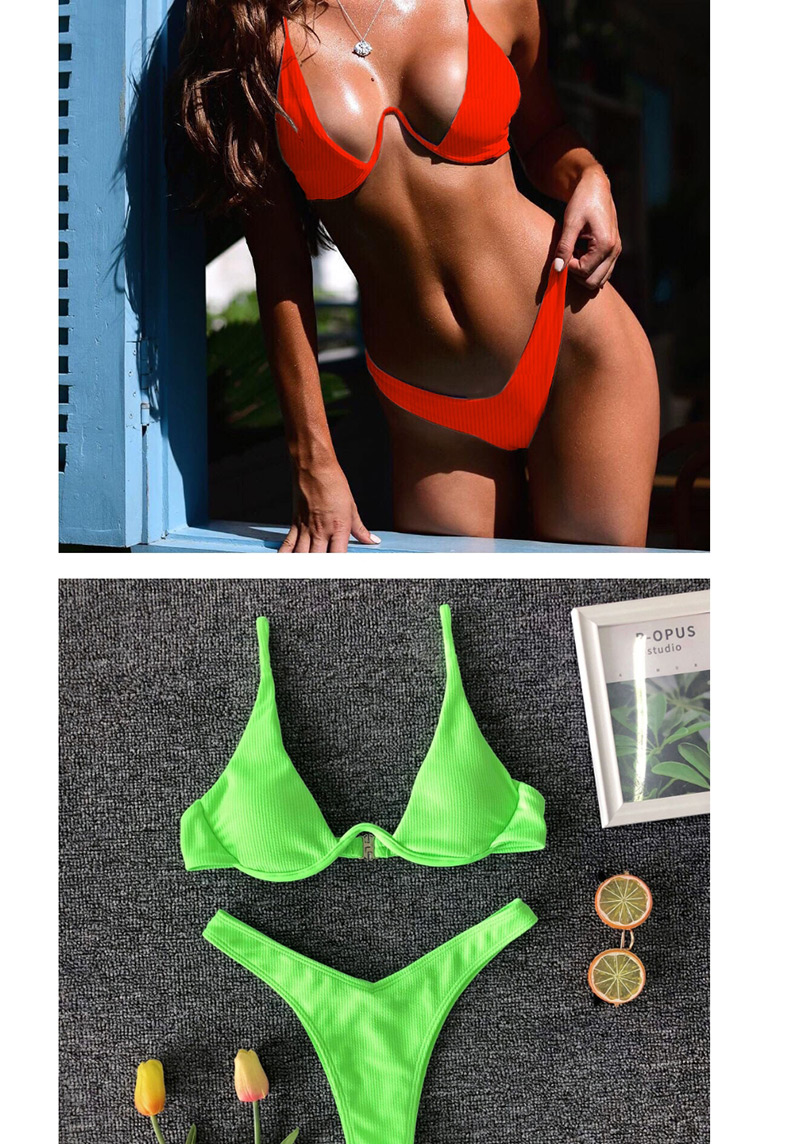 Fashion Fluorescent Green Gather Steel Plate Split Swimsuit,Bikini Sets