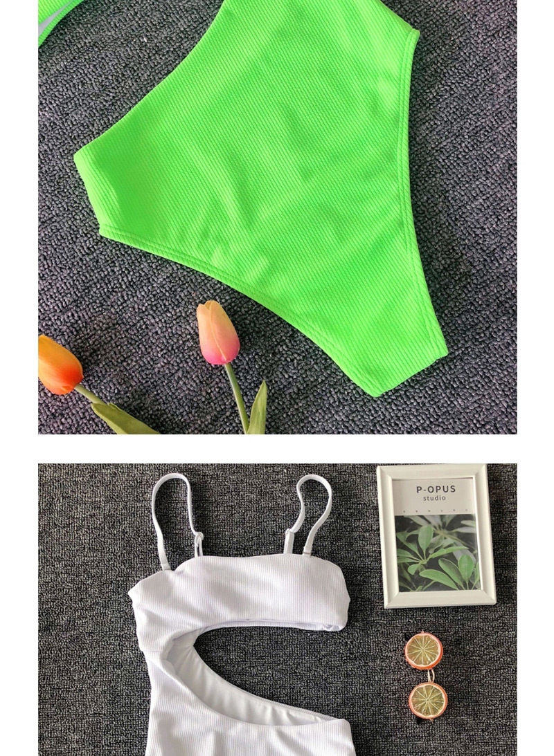 Fashion Fluorescent Green Gathering Irregular One-piece Swimsuits,One Pieces