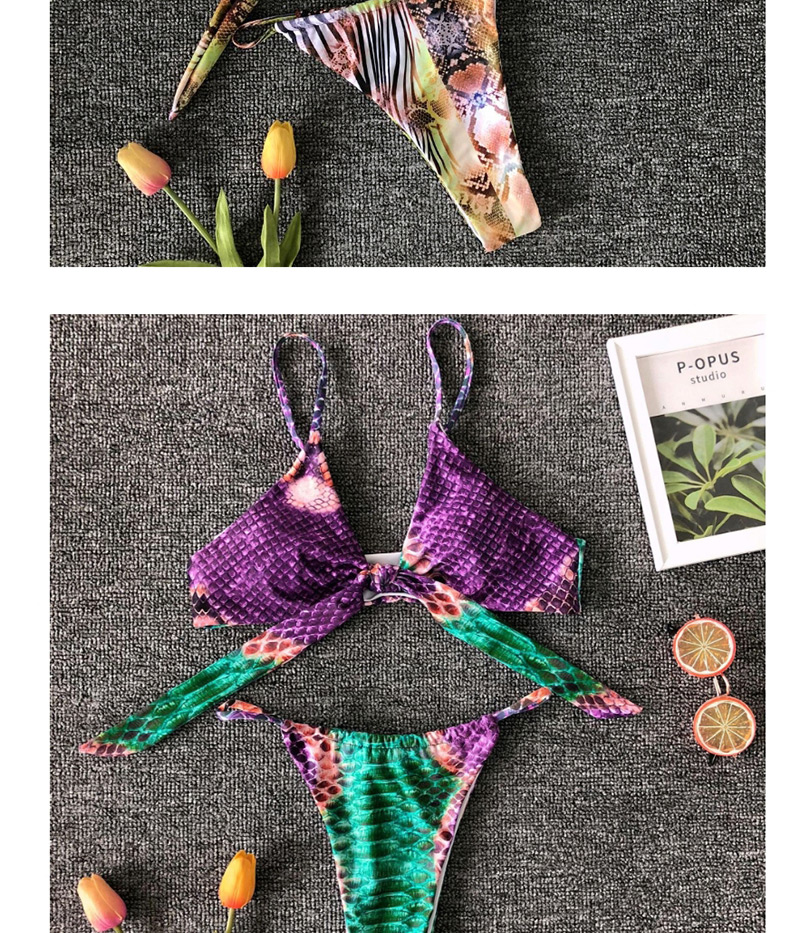 Fashion Yellow Crepe Bow Print Split Swimsuit,Bikini Sets