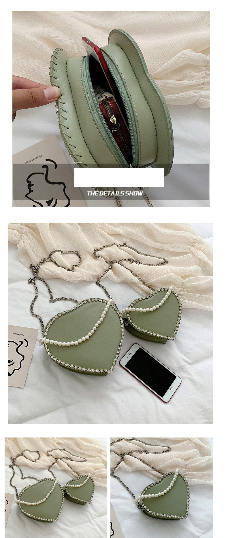 Fashion Black Large Heart-chain Single Shoulder Messenger Bag,Handbags