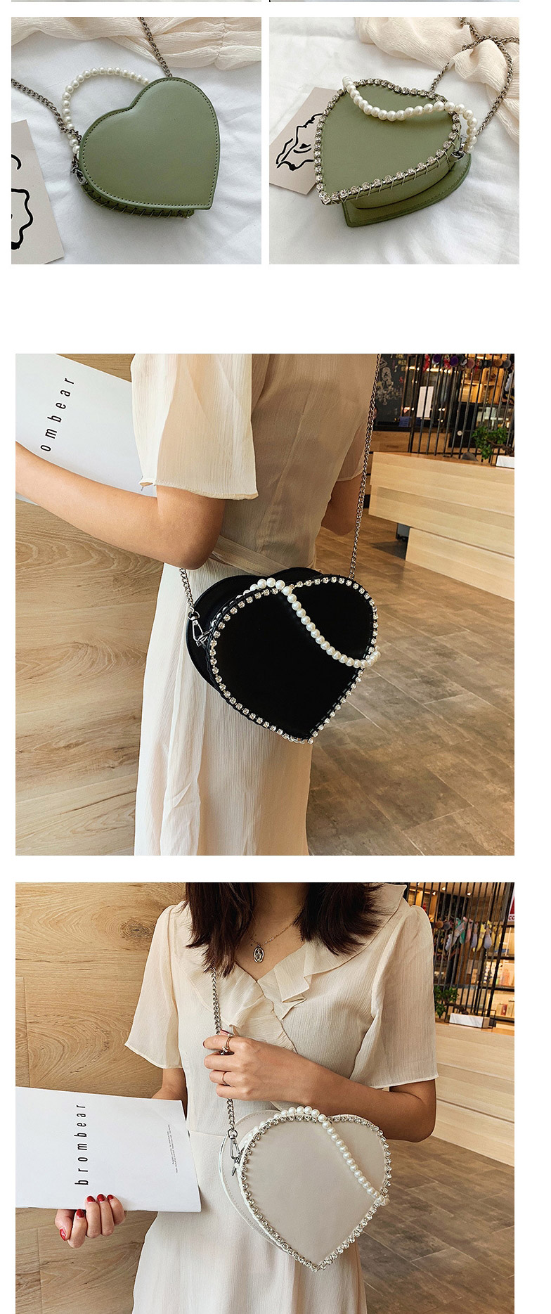 Fashion Black Trumpet Heart-chain Single Shoulder Messenger Bag,Handbags
