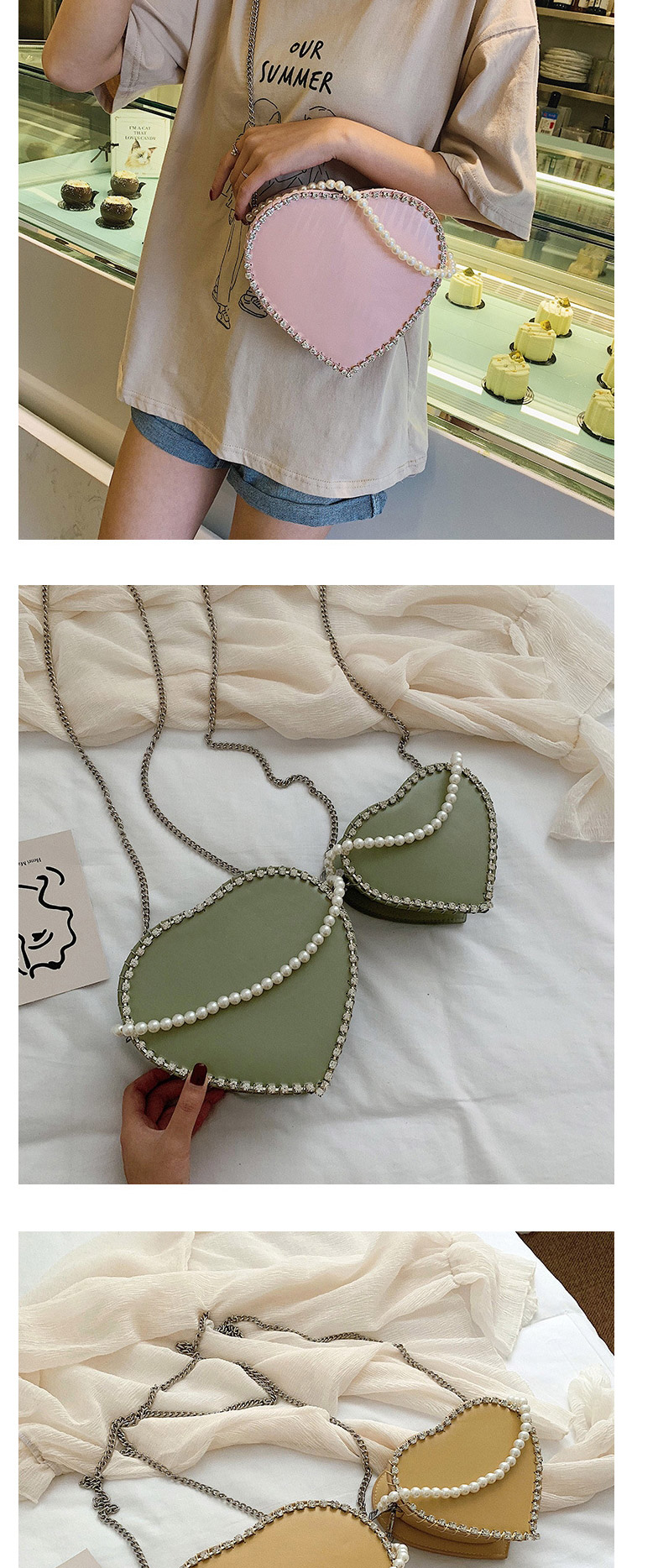 Fashion Green Large Heart-chain Single Shoulder Messenger Bag,Handbags