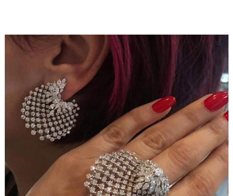 Fashion Silver Full Diamond Geometric Earrings Ring Set,Rings Set
