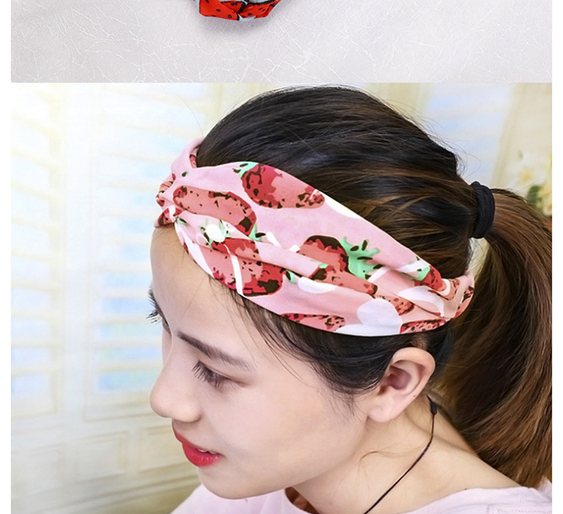 Fashion Blue Strawberry Fruit Printed Fabric Elastic Cross Hair Band,Hair Ribbons