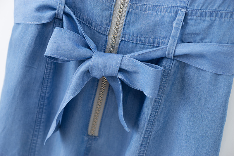 Fashion Blue Front Zipper Tencel Denim Jumpsuit,Pants