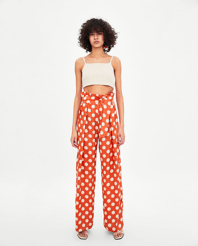 Fashion Orange Polka Dot Wide Leg Pants,Pants