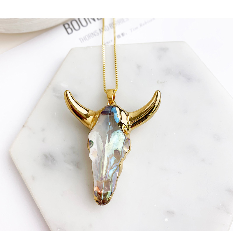 Fashion Gold Crystal Copper Cow Head Necklace,Necklaces
