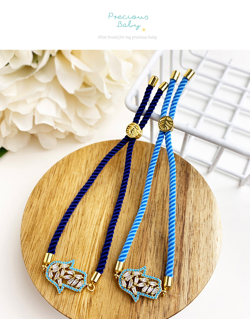 Fashion Blue Copper Inlaid Zircon Braided Rope Palm Bracelet,Bracelets
