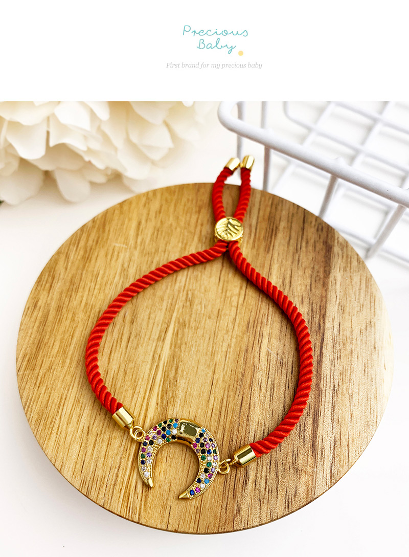 Fashion Red Copper Inlaid Zircon Braided Rope Crescent Bracelet,Bracelets