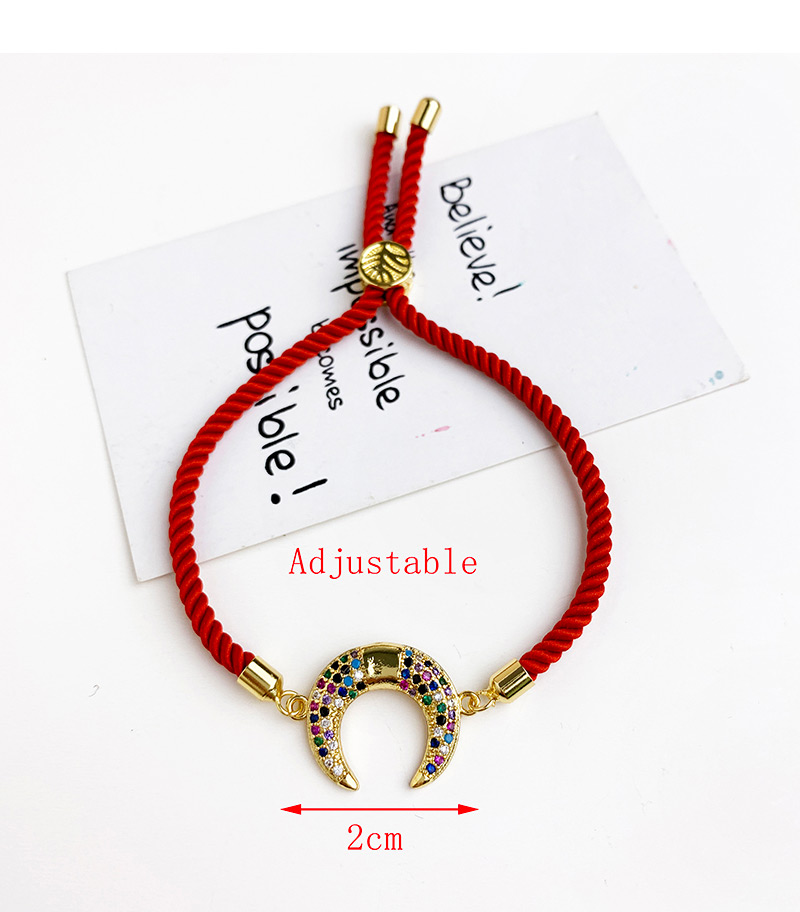 Fashion Red Copper Inlaid Zircon Braided Rope Crescent Bracelet,Bracelets
