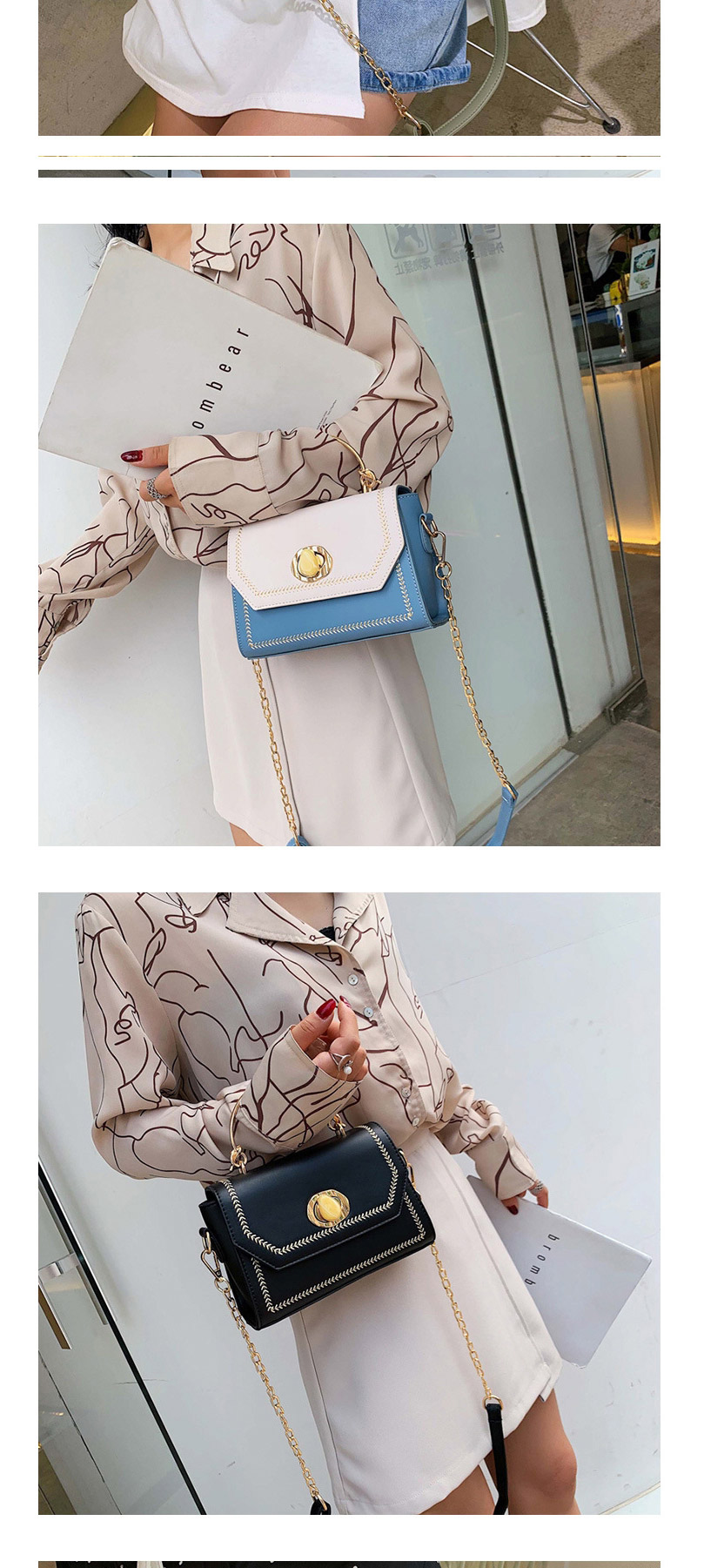 Fashion Blue Contrast Shoulder Crossbody Chain Bag,Handbags