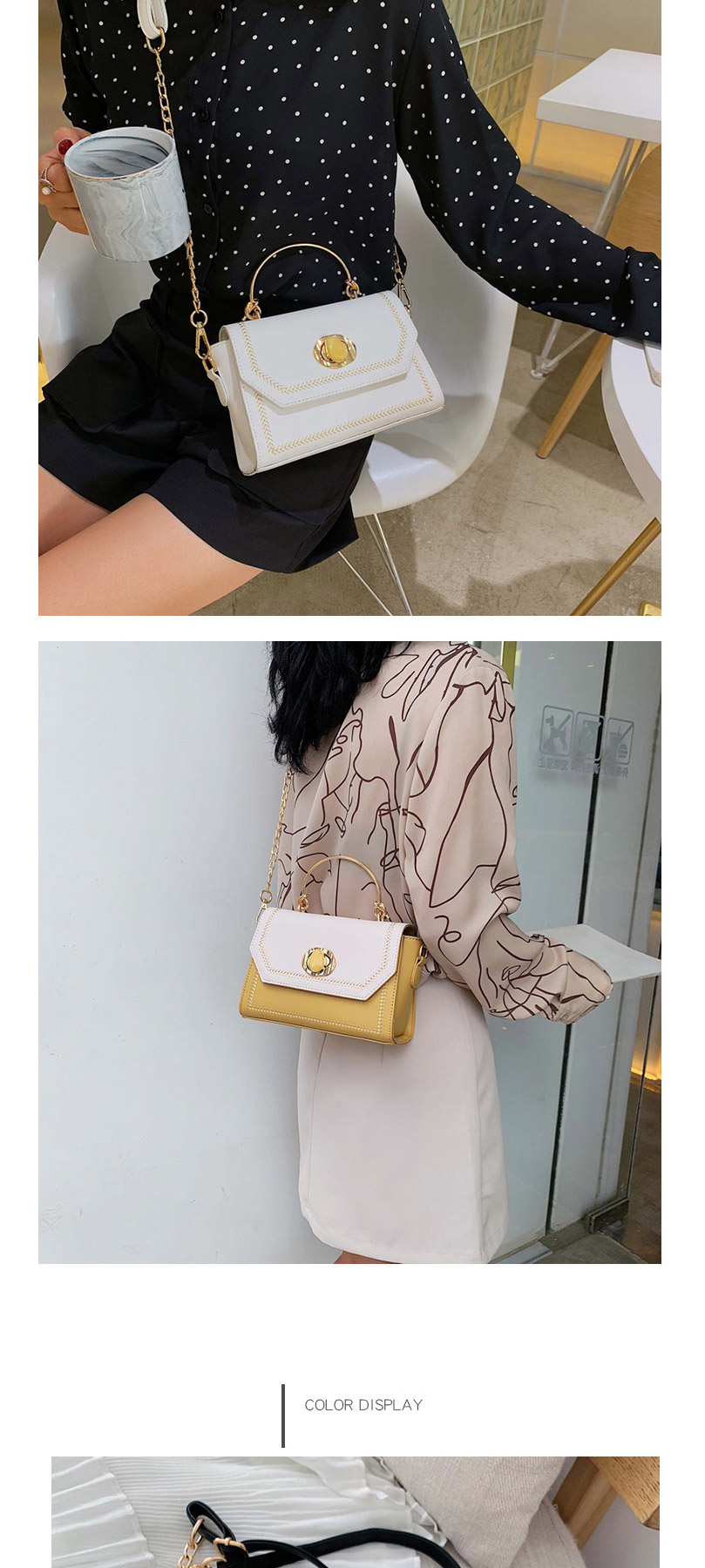 Fashion Black Contrast Shoulder Crossbody Chain Bag,Handbags