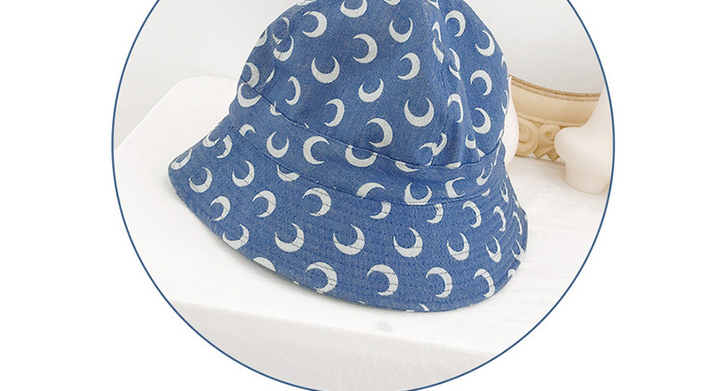 Fashion Moon Denim Blue Denim Moon Print Fisherman Hat,Sun Hats