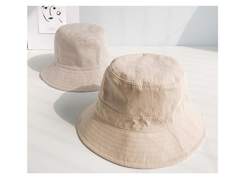 Fashion Small Plaid Solid Color Double-sided Beige Double-sided Fisherman Hat,Sun Hats