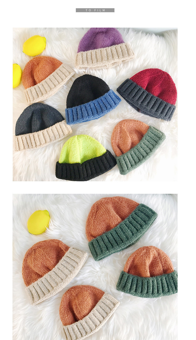 Fashion Color Matching Wine Red + Navy Knitted Color Matching Cuffed Melon Fur Line Parent-child Cap,Knitting Wool Hats